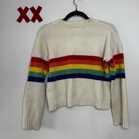 Rainbow Chenille Graphic Crew Neck Knit Cropped Sweater Crop Top Hippie Grunge S - Picture 2 of 3